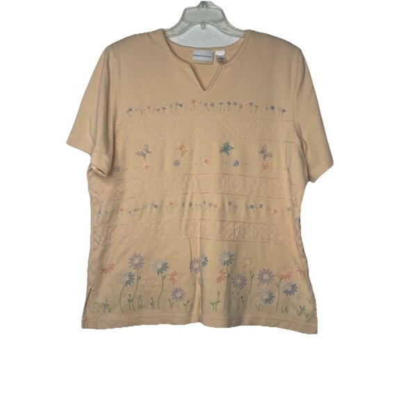 Alfred Dunner Short Sleeve Peach Embroidered Shirt Top Plus  Sz 1X Shoulder Pads - Picture 1 of 11